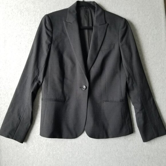 Theory Women's Black Wool Blend Lined One Button Blazer Jacket Academia Sz‎ 12 - Picture 1 of 14